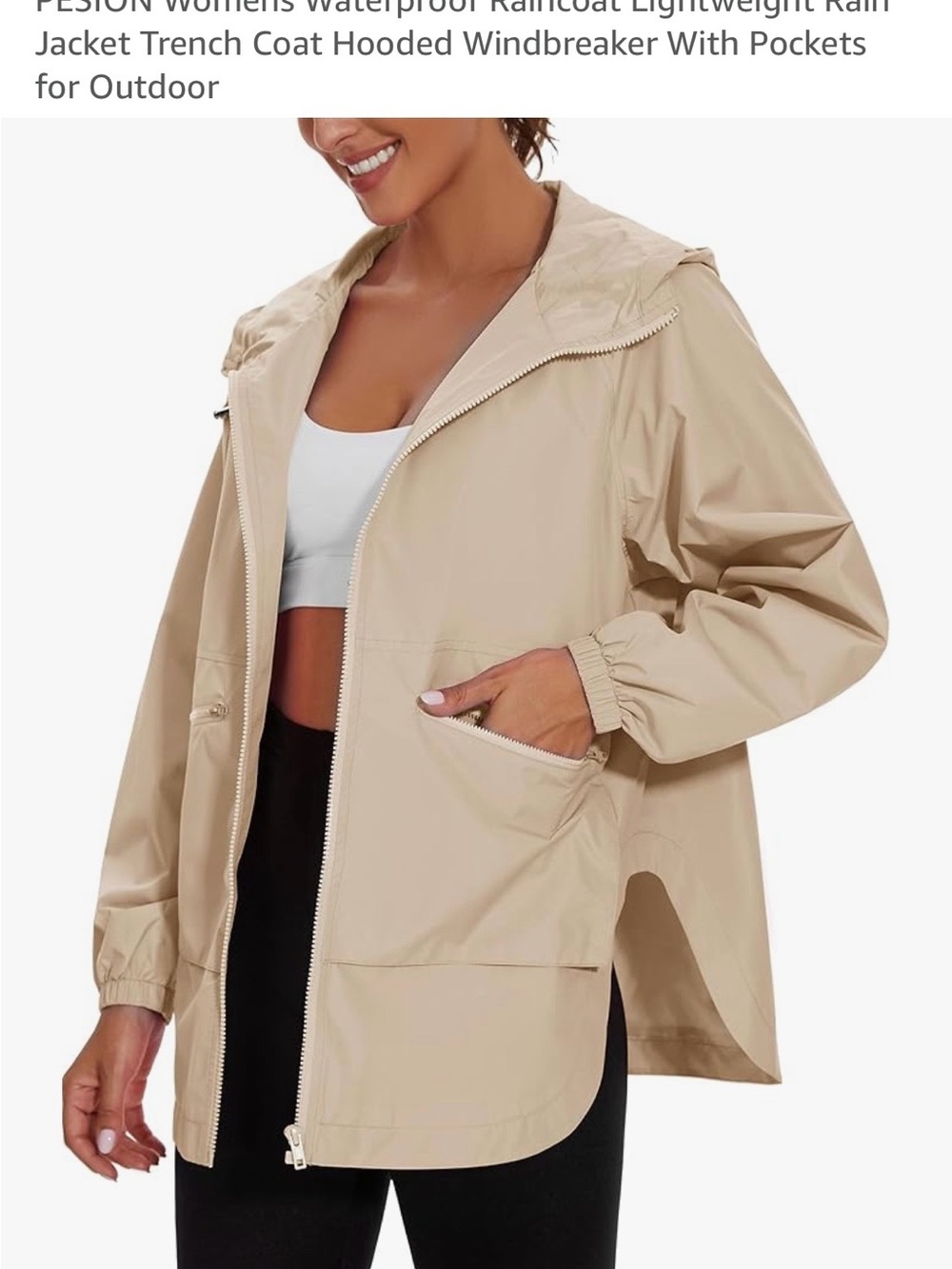 NWT Amazon Beige Hooded Waterproof Rain Jacket